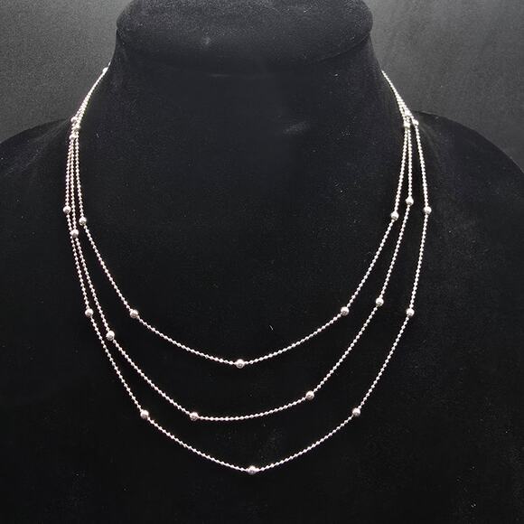 Sterling Silver Jewelry - Sterling Silver Layered Chain Necklace with Beads 925 Italy